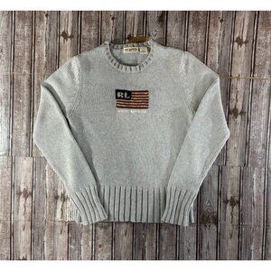 Polo Jeans Co Ralph Lauren Knit American Flag Sweater Size M color grey Vintage